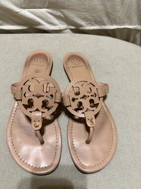 Tory Burch Blush Leather Logo Thong Sandals
